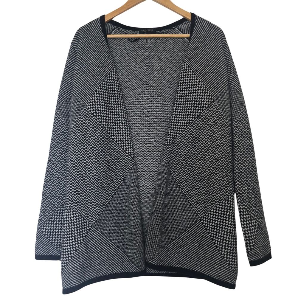 Charter Club 100% Cashmere Geometric Cardigan Size S Open Front Black